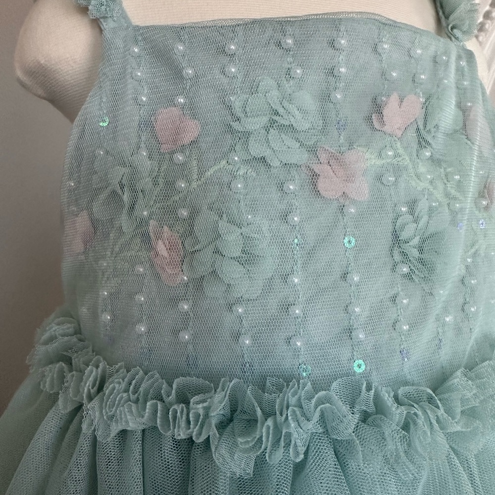 Fairy princess Mint Green Floral Kids Dress - Picture 4 of 4